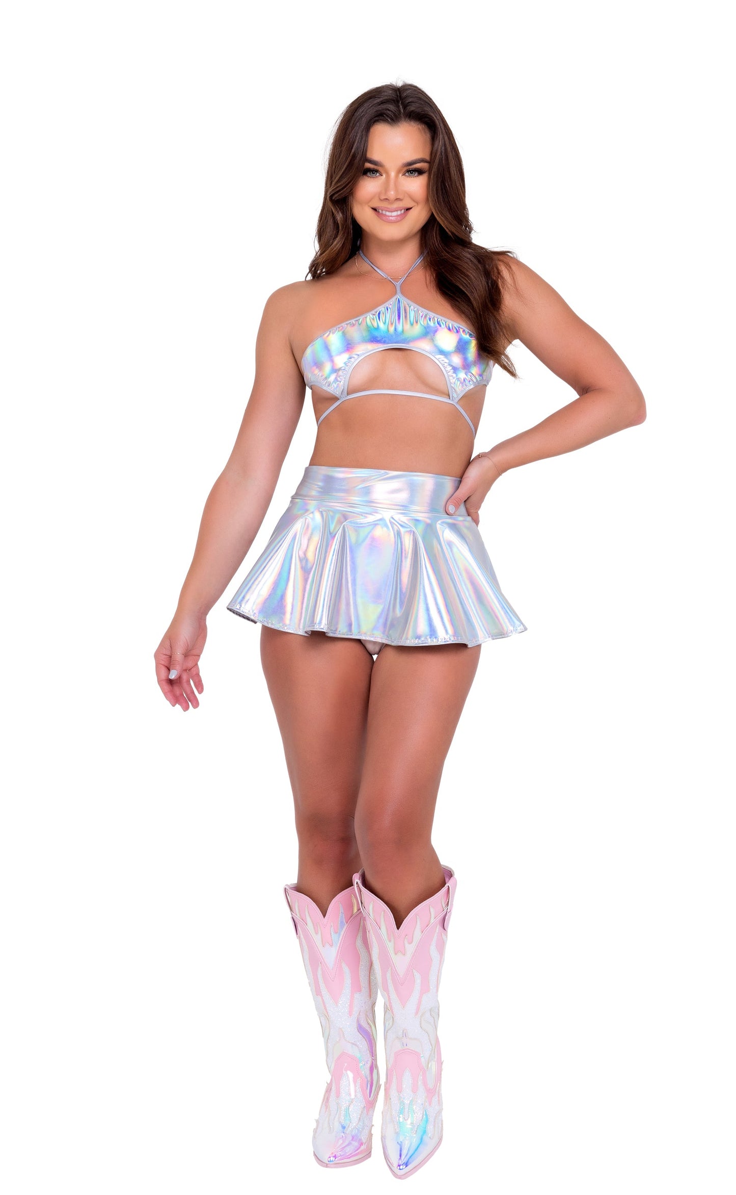 Holographic Keyhole Tie Top- 70% OFF