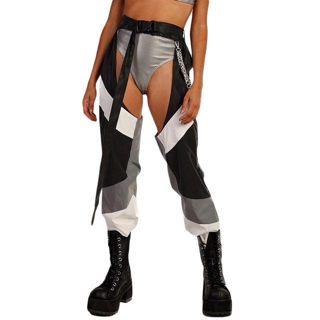 black reflective chaps for festivals and raves