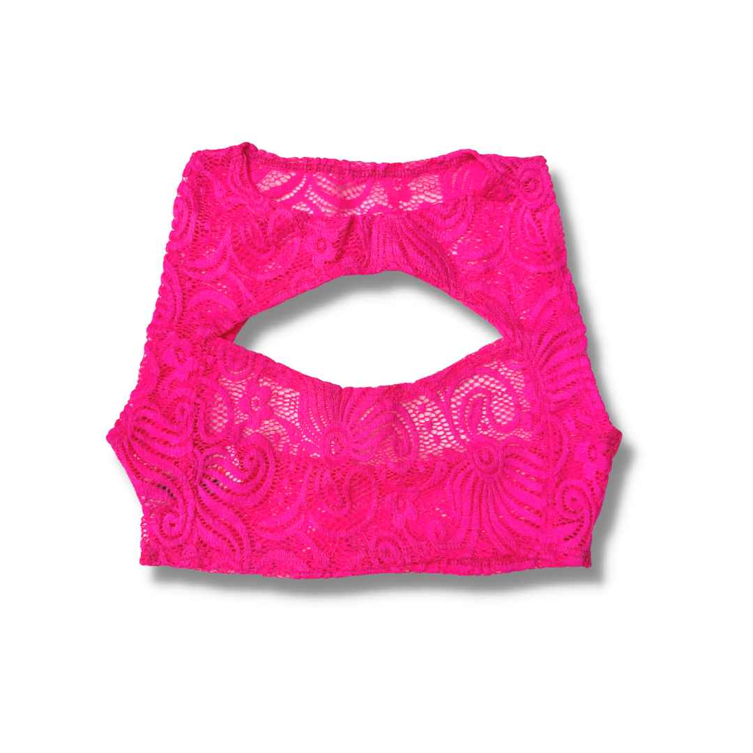 Cyclone Lace Harness Top in Neon Pink - FINAL SALE