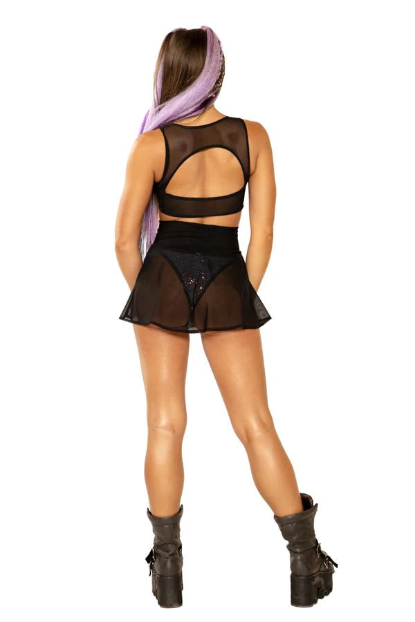 black mesh see through harness top for raves and festivals