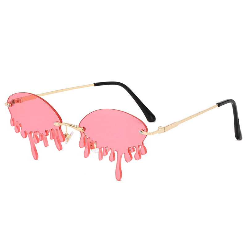 pink drip melt frameless sunglasses for raves and festivals