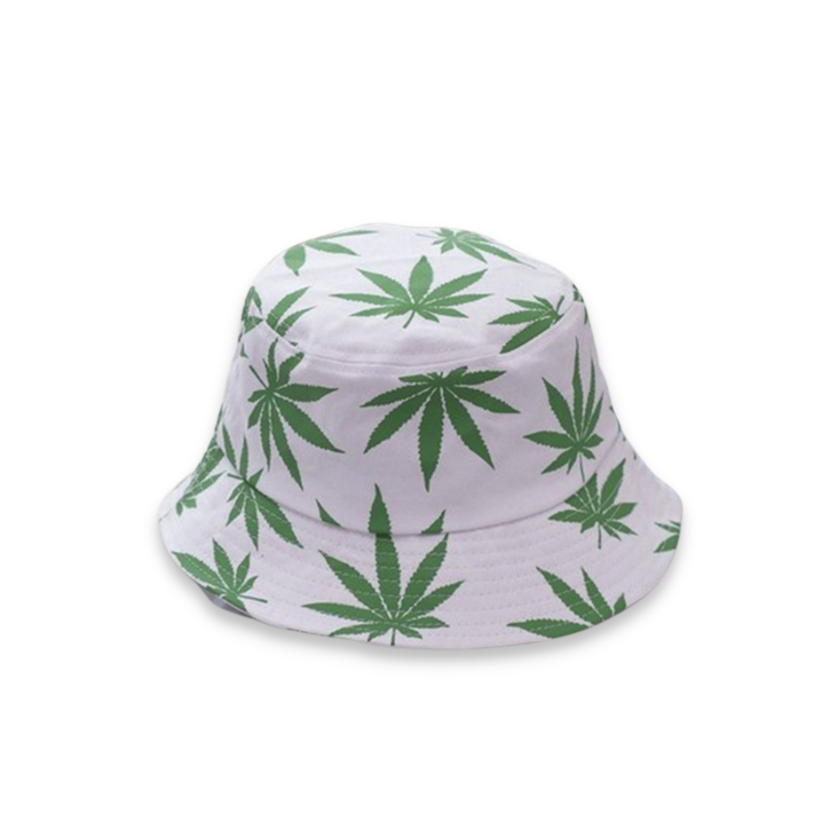 bucket hat white with green leaves