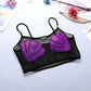black mesh bralette with purple shells for festivals and rave