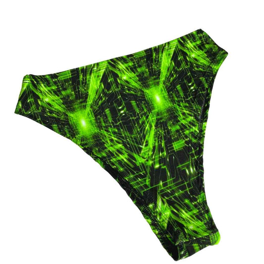 green cyber grid high waisted rave bottoms
